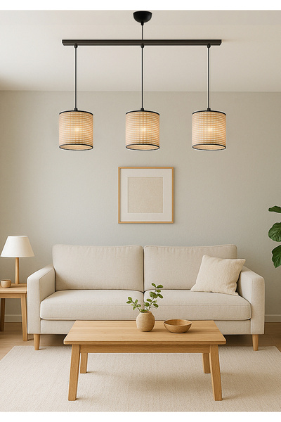 Saatistan Şık 3'lü Sarkıt Hazeran Rattan Aydınlatma Seti