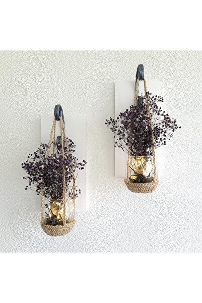 Saatistan Mor Cipso Çiçekli Led Işıklı Duvar Dekoru 2'li Set, Mutfak ve Balko...