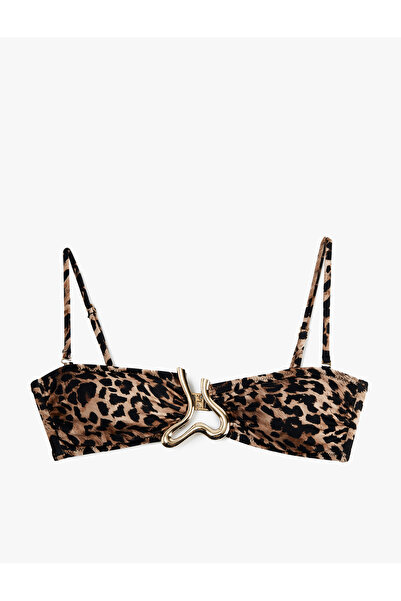 Koton Leopard Print Strapless Bikini Top with Accessories