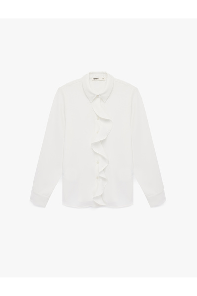 Koton Regular Fit Long Sleeve Buttoned Classic Collar Flounce Shirt