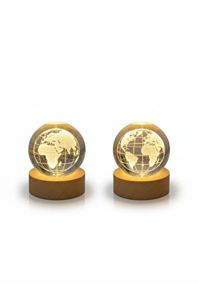 Home Sevgiliye Özel 3D Kristal Cam Küre Gece Lambası - Dünya Figürlü Ahşap Al...