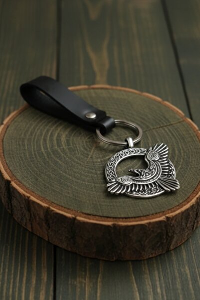 AB Takı Kartal Design Real Leather Keychain Black Genuine Leather Keychain Fa...