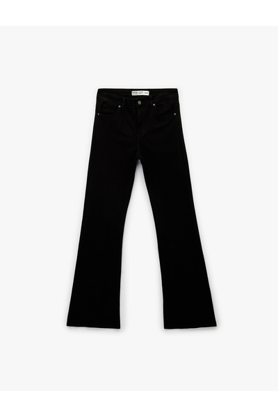 Koton High Waist Slim Fit Pocketed Buttoned Cotton Spanish Flare Denim Trouse...