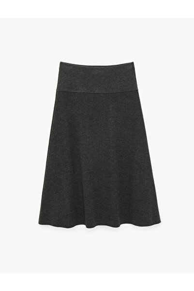 Koton Soft Textured Midi Skirt with Stitching Detail