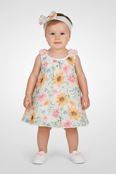 Baby Starters طقم فستان وعصابة رأس بنقشة زهور للبنات الصغيرات، قطعتان، متعدد ...