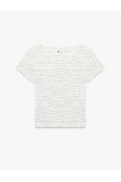 Koton Bürümcük Fabric Slim Fit Short Sleeve Round Boat Neck T-Shirt