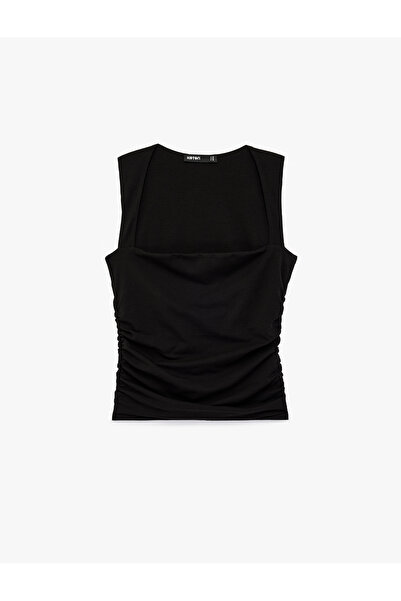 Koton Cotton Slim Fit Drape Detailed Square Neck Tank Top