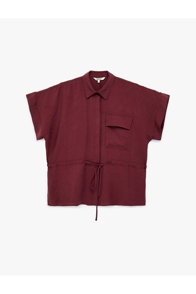 Koton Modal Fabric Short Sleeve Shirt with Pockets and Waist Tie Detail