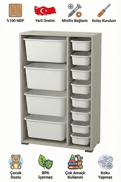 yabilmo %100 MDF Gövde Kolay Minifix Bağlantı 12 Çekmece Çok Amaçlı Oyuncak D...