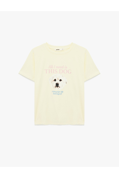 Koton Tricou din bumbac cu mânecă scurtă, cu decolteu rotund și imprimeu câine