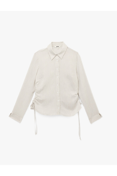 Koton Slim Fit Side Gathered Long Sleeve Viscose Striped Shirt