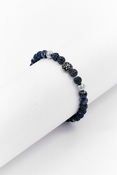 Steeltime Men Agate And Stainless Steel Lion Head Beaded Bracelet, Gray