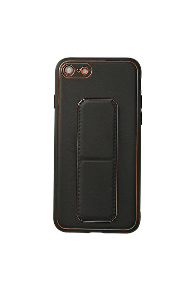 eco port Iphone 7 case coco leather stand cover - black