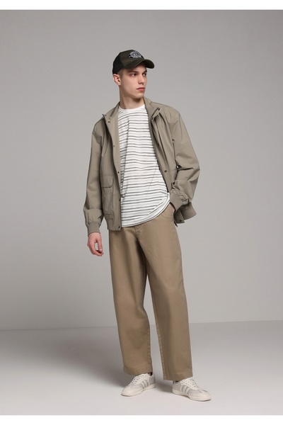 Colin's Relaxed Fit Mid-Waist Ankle-Length Wide Leg Men's Beige Trousers