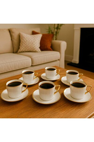 Generic Luxury Ceramic Coffee Cup Set – 6 Pieces with Golden Edges