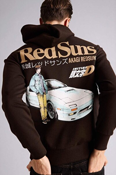 DeFacto Inıtıal D Boxy Fit Hooded Printed Thick Sweatshirt Fabric Sweatshirt ...