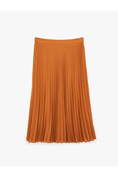 Koton Crepe Thin Pleated High Waist Midi Skirt