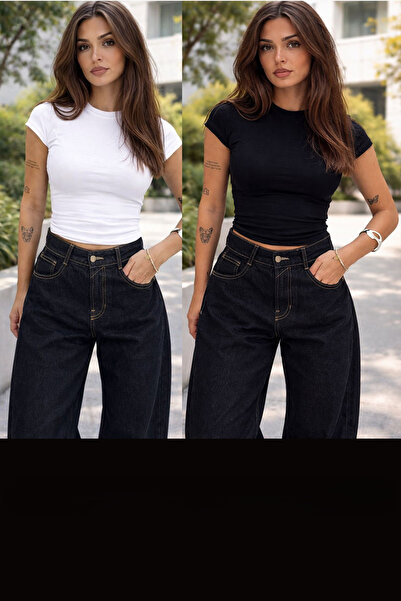 Boi Γυναικεία μπλούζα με λαιμόκοψη ποδηλάτου σε μαύρο και λευκό χρώμα, με μαν...