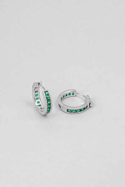 So CHIC... Yeşil Maia 18 Ayar Beyaz Altın Kaplama Gümüş Halka Küpe