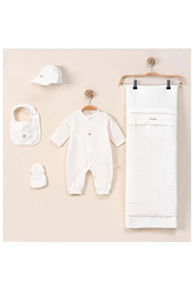 Generic طقم مواليد ولادي 5 قطع – ستايل أوروبي (0-3 شهور) اوف وايت
