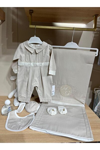 Generic طقم مواليد ولادي 5 قطع – ستايل أوروبي (0-3 شهور) بيج