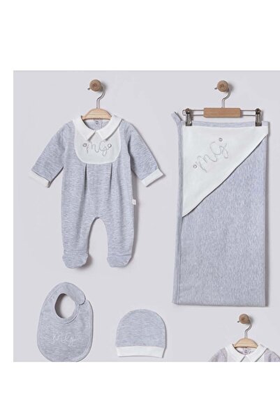 Generic طقم مواليد ولادي 5 قطع من عمر صفر الى ثلاث اشهر - رمادي