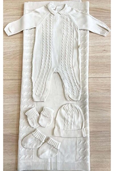 Generic طقم مجموعة تريكو ولادي 5 قطع من عمر 0 الى 3 اشهر - اوف وايت