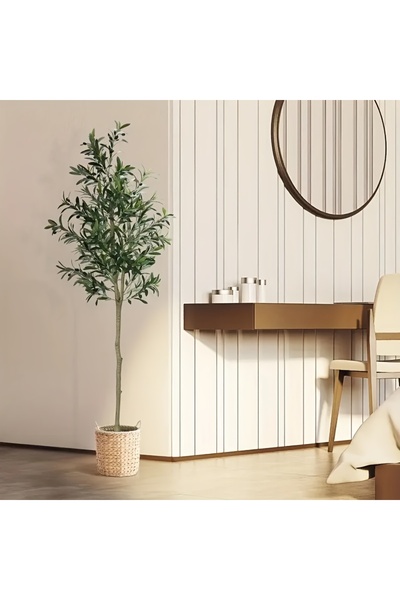 SCHENKERO شجرة زيتون صناعية نابضة بالحياة بطول 180 سم، مع أغصان وثمار صناعية،...