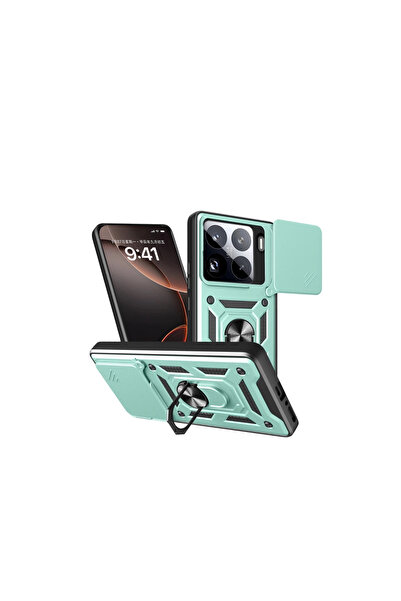 eco port حافظة هاتف Mi 15 Pro من السيليكون مع حلقة عدسة - أخضر