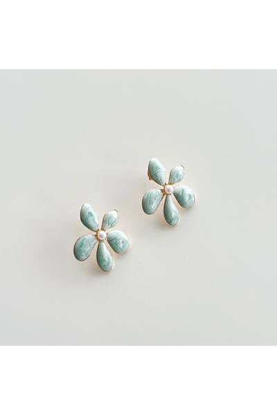 Vesce Atelier Mint Green Flower Enamel Earrings
