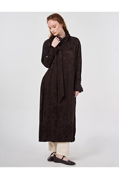 Kayra Shawl Collar Viscose Tunic Dark Brown