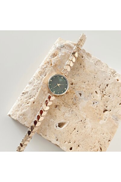 Vesce Atelier Heart Cord Gold Watch Green