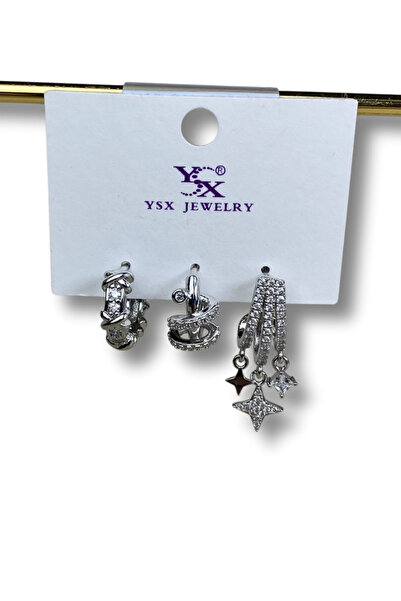 Brethils Ysx 3-Piece Modern Combination Earring Set Silver Color Non-Tarnish ...