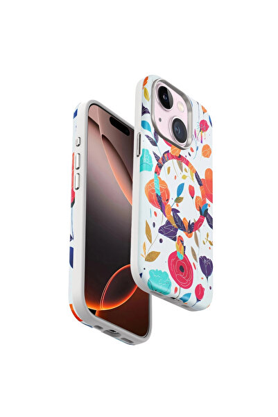 eco port غطاء ماج سيف من سلسلة الزهور لهاتف آيفون 15 بلس من أونيجيف - أبيض