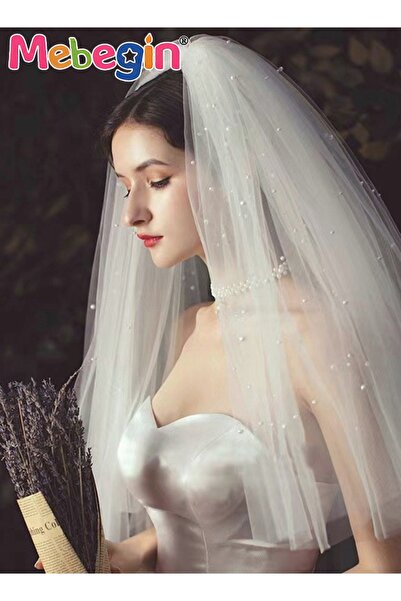 MEBEGIN Simple Elegant Bridal Veil with Pearls, Multilayer Mid Length Wedding...