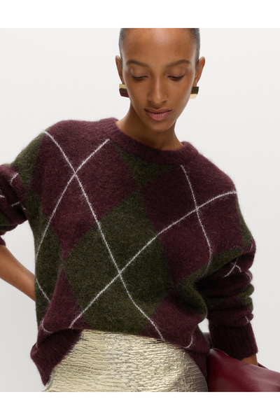 Marks & Spencer Yün Karışımlı Argyle Desenli Yuvarlak Yaka Kazak