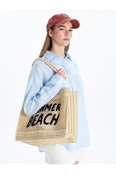 LC Waikiki LCW ACCESSORIES Ekru Kadın Hasır Plaj Çantası