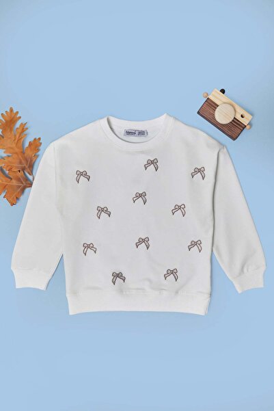 Fulla Moda Bowknot Embroidered Stoned Girls' Sweatshirt