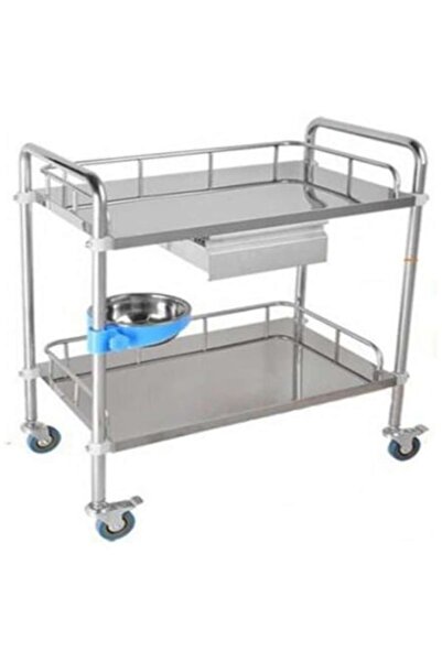 maxibuy.ro Masă pentru instrumente medicale cu 2 rafturi, sertar și bol