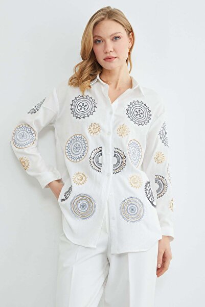 Fulla Moda Fullamodest Sequin Embroidered Shirt
