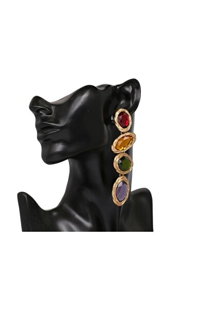 Glamsouq MULTICOLOR BOHEMIAN CRYSTAL LONG DANGLE EARRINGS