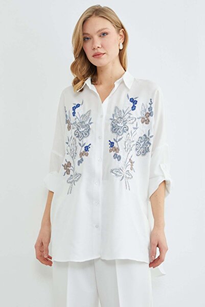 Fulla Moda Fullamodest Embroidered Sequin Shirt