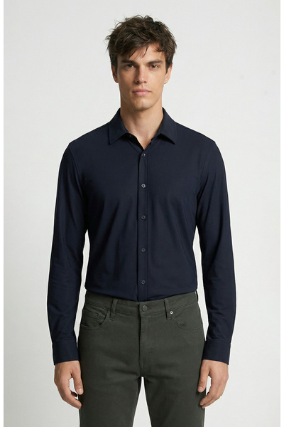 Network Lacivert Uzun Kollu Teknik Örme Gömlek