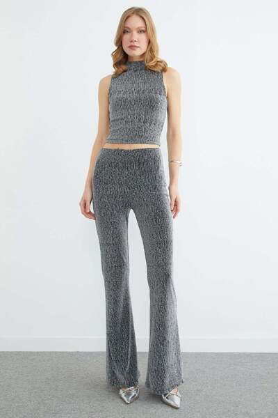 Fulla Moda Elastic Waist Stoned Glitter Flare Pants
