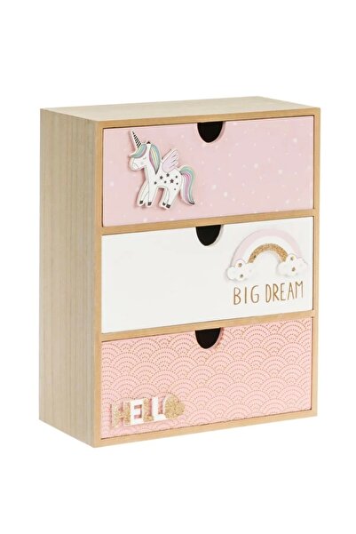 idem Decorative Box with 3 Wooden Drawers 3D Rainbow & Unicorn 21x10x27cm