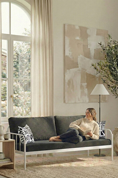 ARGİMO Sofia Kırlentli Minderli Metal Karyola Antrasit Minder