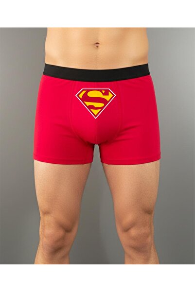 baskideyinceakla Erkek Süperman Baskılı Boxer