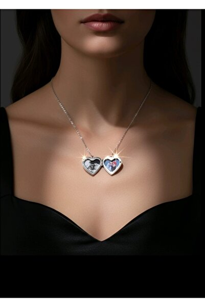SAHET BUJİTERİ Gümüş Renk Açılabilir Kapaklı Resimli Kalp Kolye – Kutulu, Sev...