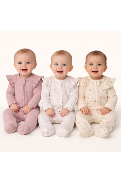 By Murat Bebe Yenidoğan bebek anneFırfırlı Kız Bebek Tulum Seti (3’lü)