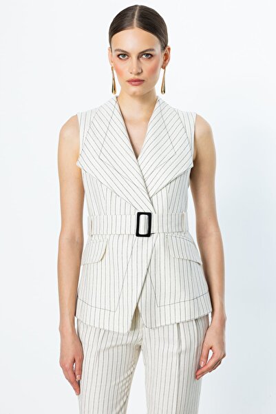 Ekol Double-breasted Collar Striped Vest